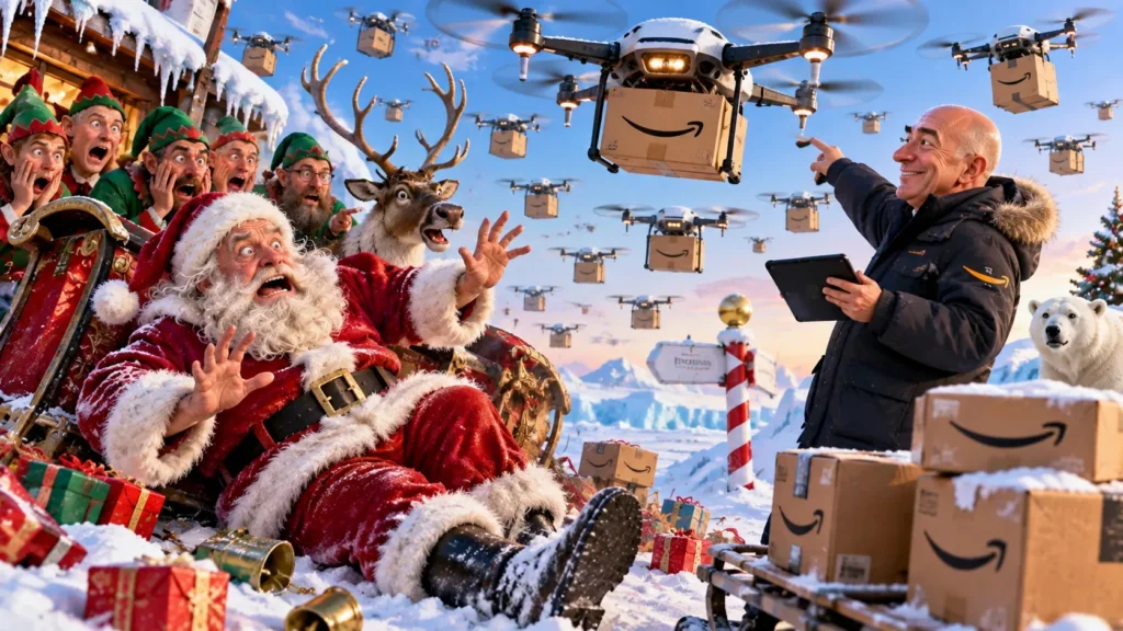 Disruption au Pôle Nord : Amazon veut remplacer le Père Noël par des drones dès décembre 2027