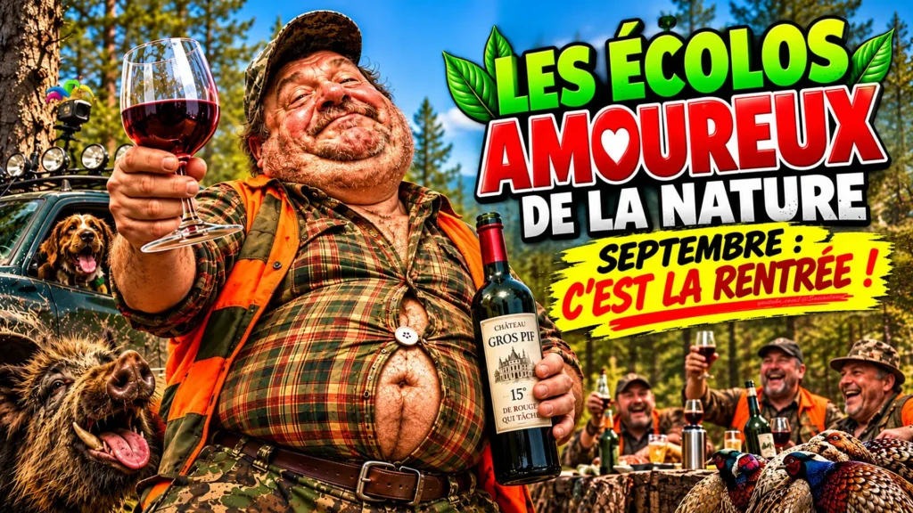 Image satirique d'un chasseur écolo amoureux de la nature