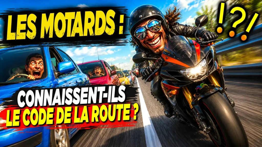 Image d'un motard imprudent qui double sur une ligne blanche