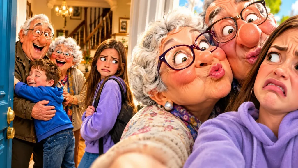 Selfie familiale envahissante à la maison